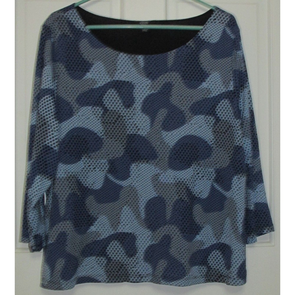 Alfani Women's Plus Blue Polka Dot 3/4 Sleeve Pullover Blouse Size 2X